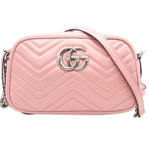 GUCCI GG Marmont Small Camera Bag 447632 Shoulder in Pink Calfskin Leather fo...